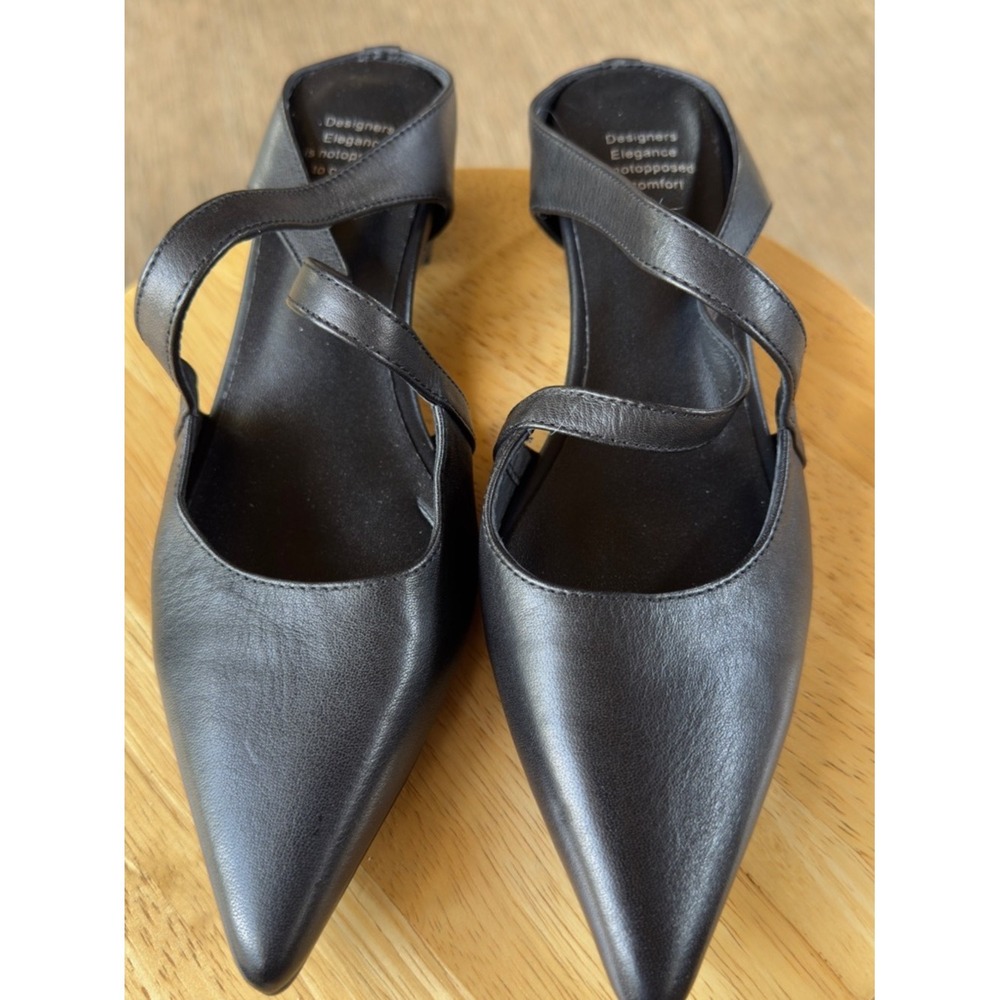Black‎ Pointed Toe Slingback Flats Crisscross Strap Handmade Size 6–6.5
